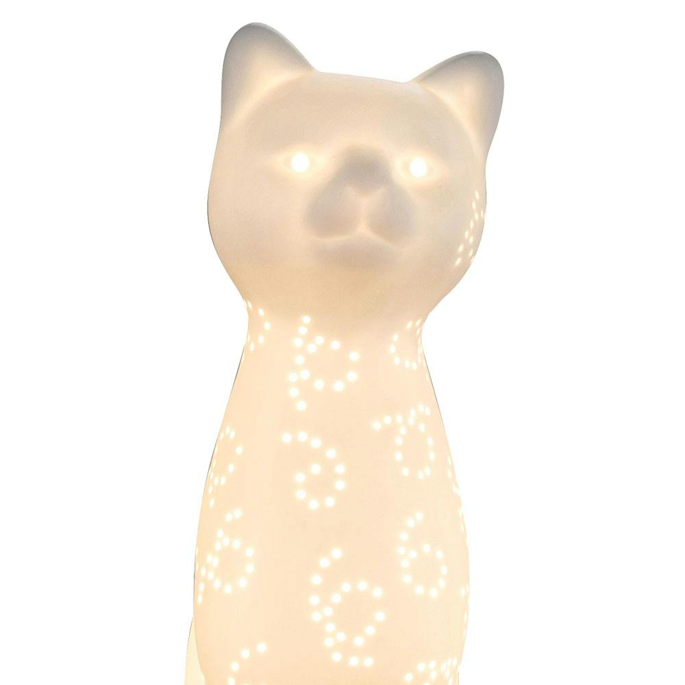 Tisch Leuchte RGB LED Katze weiß matt Porzellan FERNBEDIENUNG Dekoration DIMMBAR 